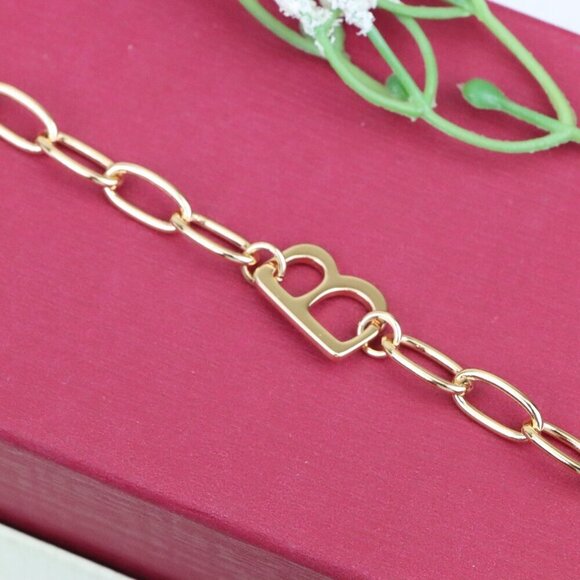 "Rose Gold Bracelet with Bold 'B' Initial and Elegant Chain Links, XPBL0997 - Picture 12 of 12